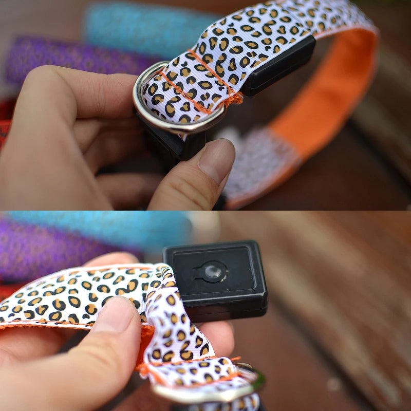 Leopard LED Dog Collar Luminous Adjustable Collar