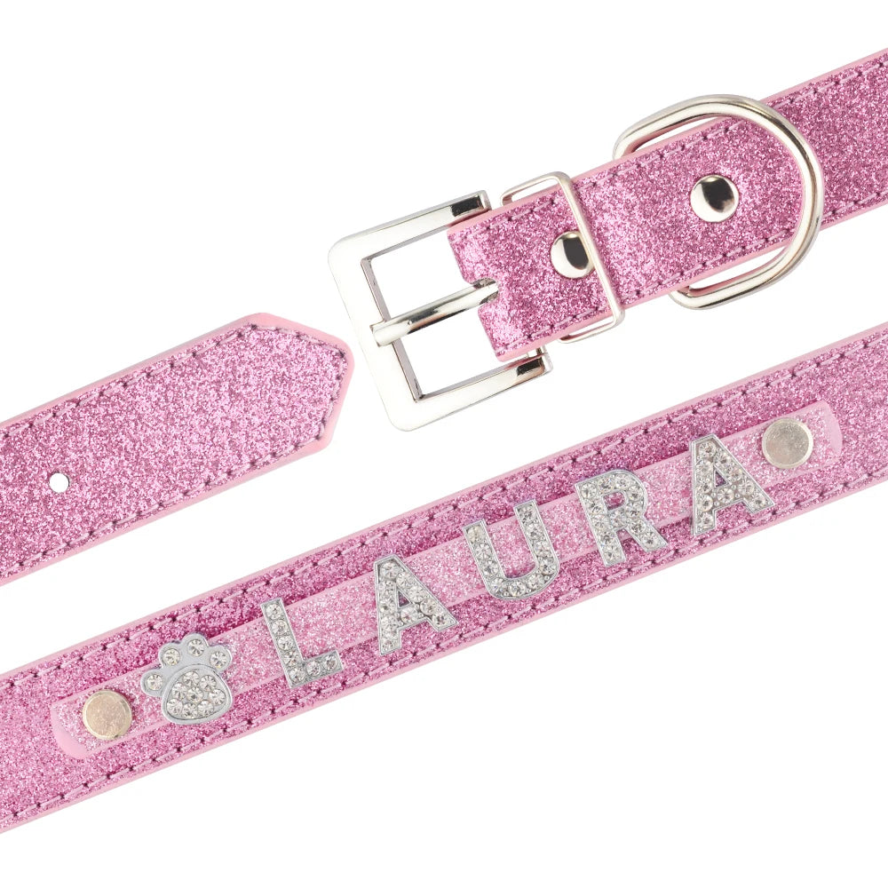 Personalized Dog Collar Leather Rhinestone