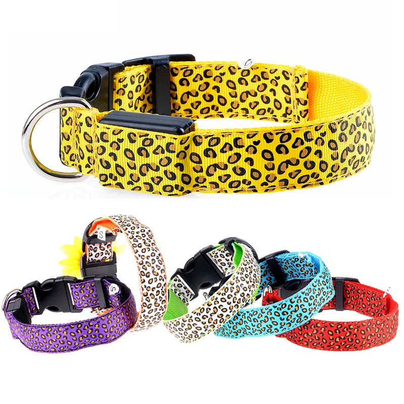 Leopard LED Dog Collar Luminous Adjustable Collar