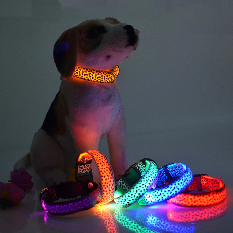 Leopard LED Dog Collar Luminous Adjustable Collar