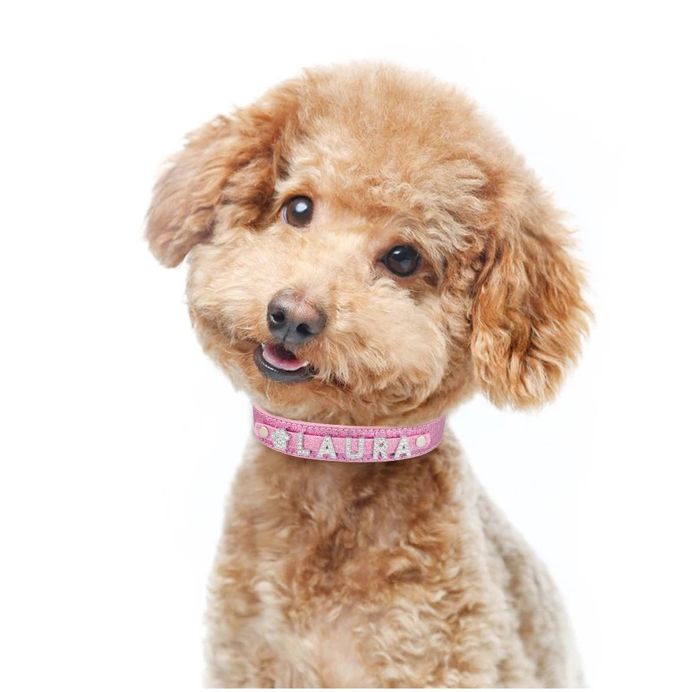 Personalized Dog Collar Leather Rhinestone