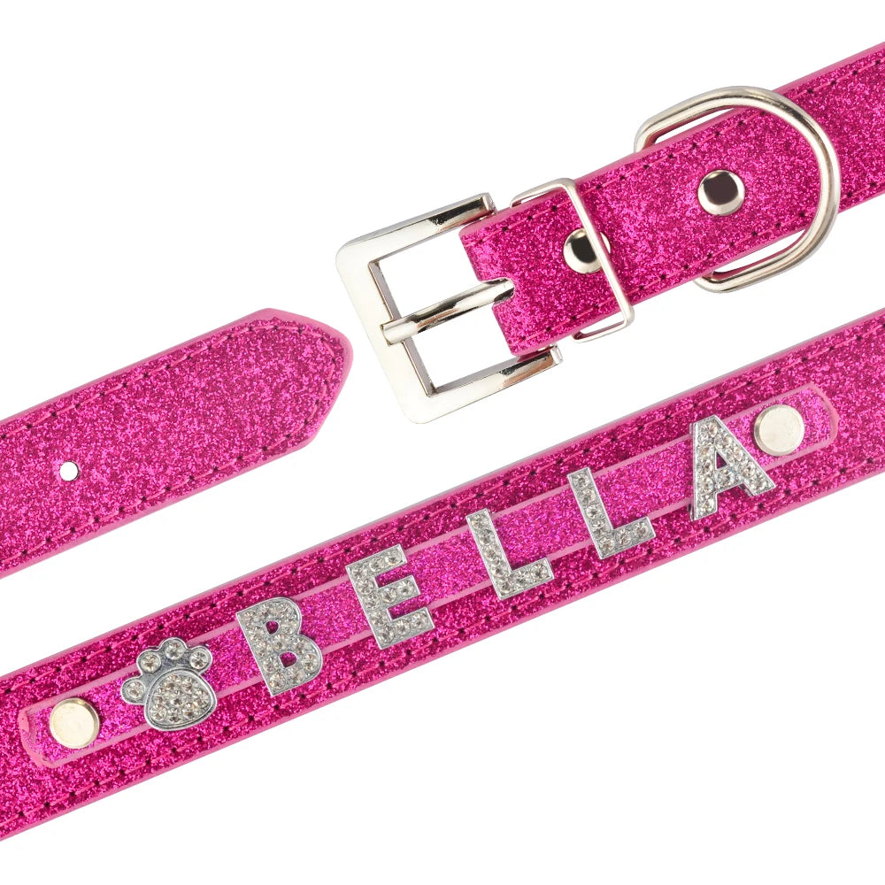 Personalized Dog Collar Leather Rhinestone