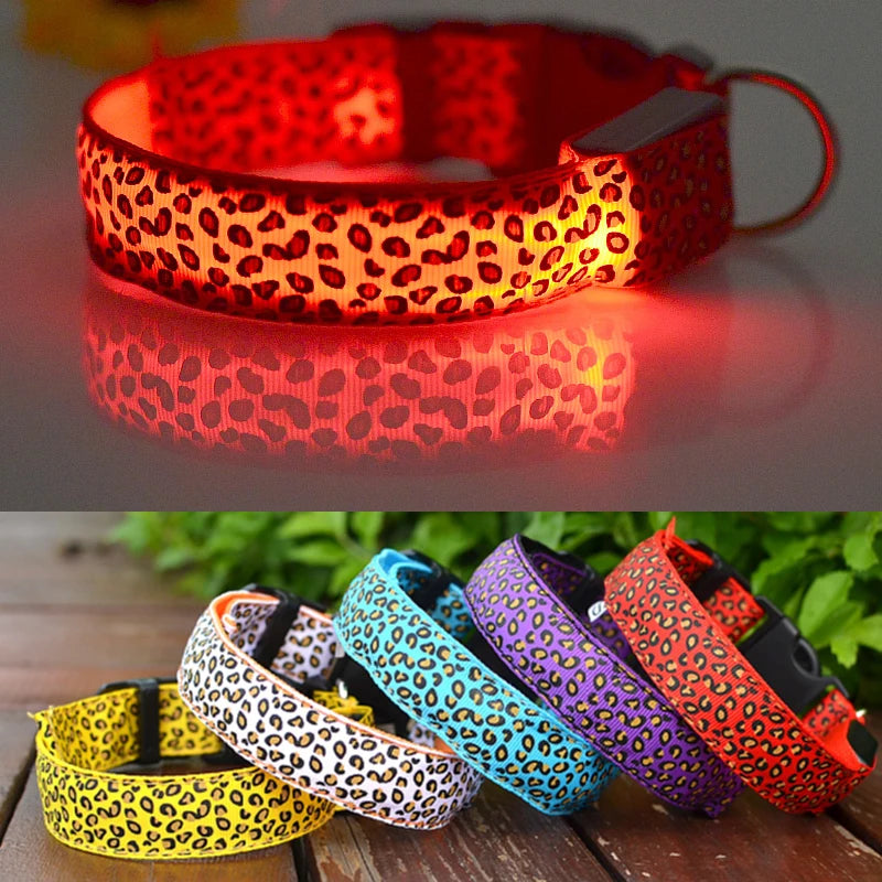Leopard LED Dog Collar Luminous Adjustable Collar