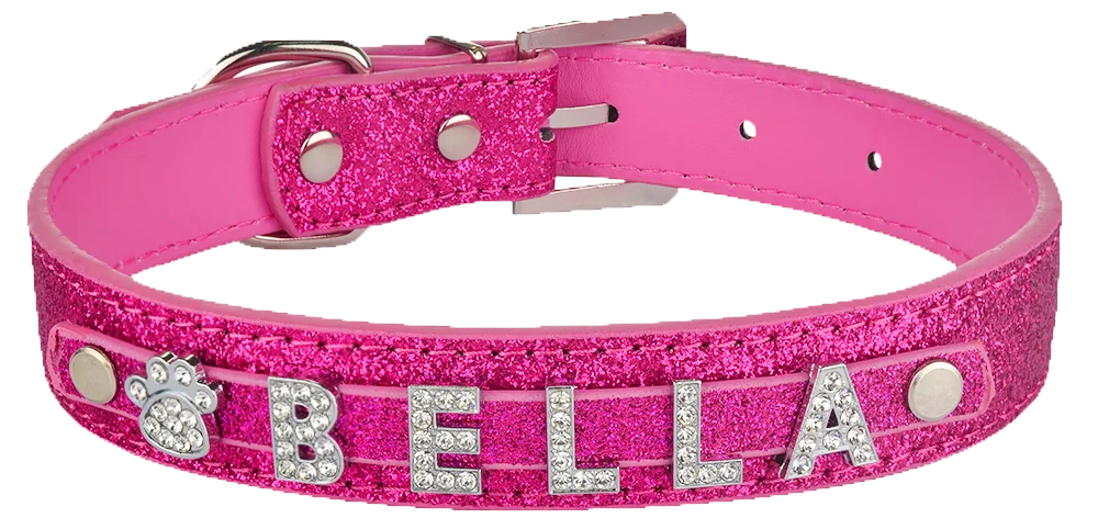 Personalized Dog Collar Leather Rhinestone