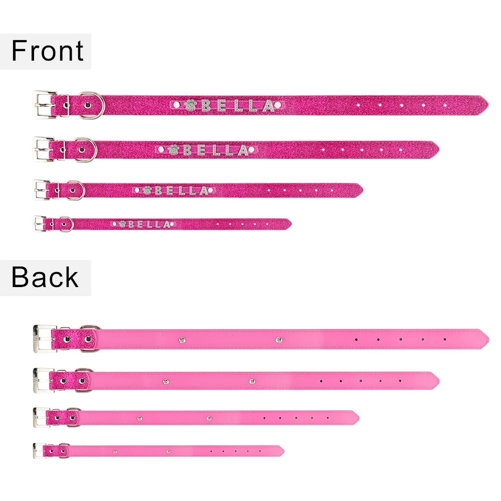 Personalized Dog Collar Leather Rhinestone