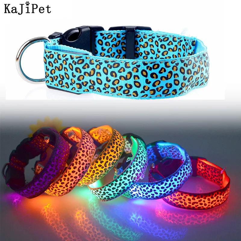 Leopard LED Dog Collar Luminous Adjustable Collar