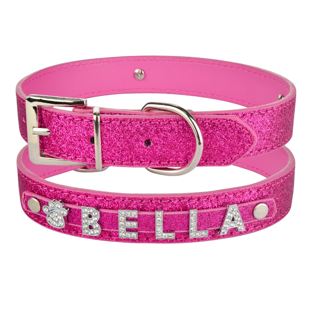 Personalized Dog Collar Leather Rhinestone