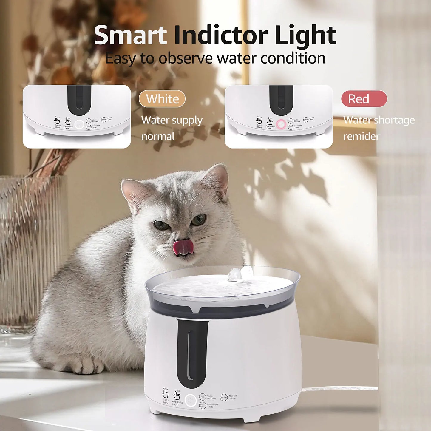 AQHH Cat Water Fountain with Wireless Pump Water Fountain App Control Easy Cleaning