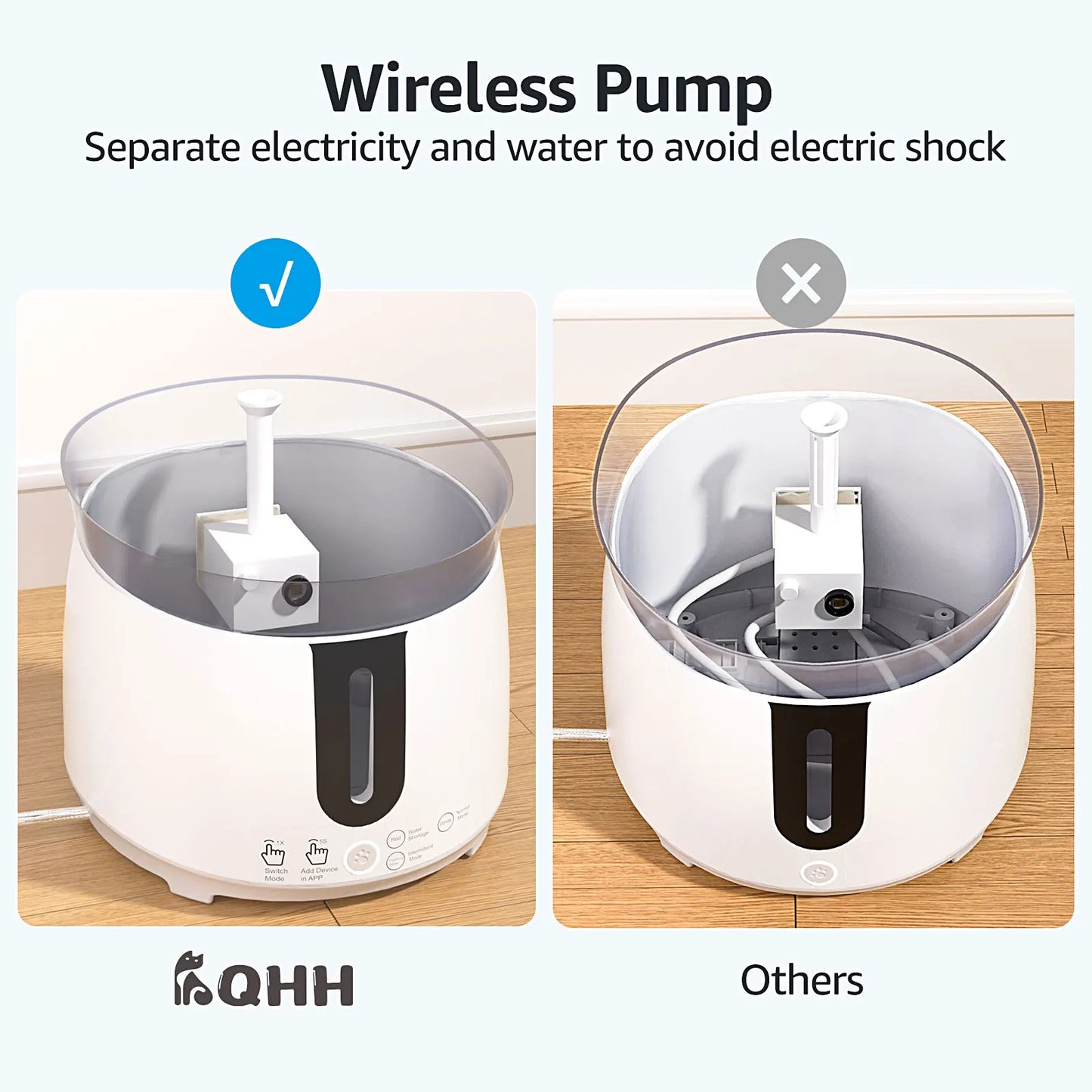 AQHH Cat Water Fountain with Wireless Pump Water Fountain App Control Easy Cleaning