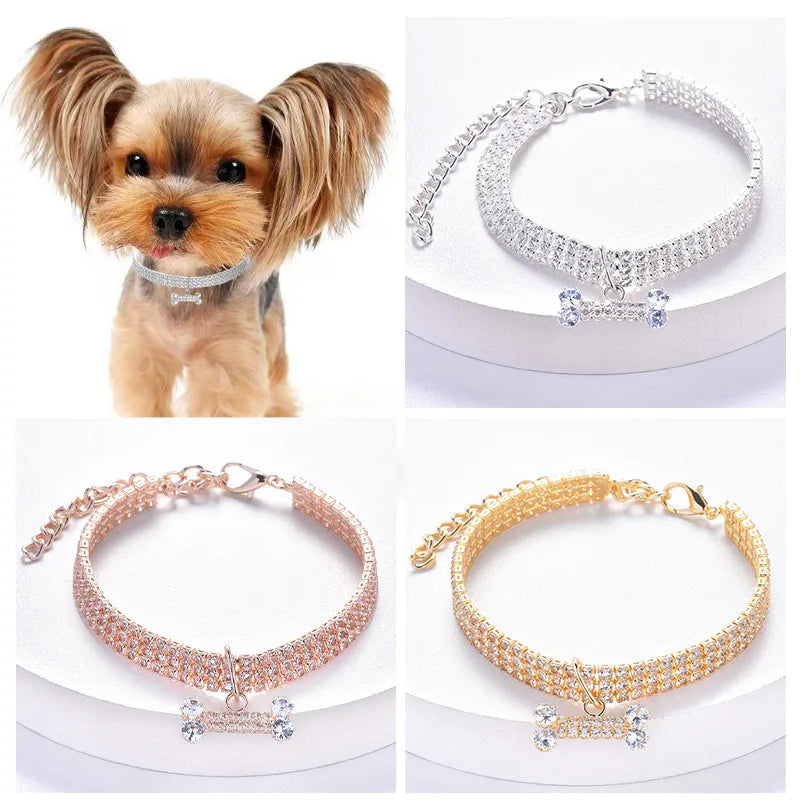 Adjustable Pet Necklace Diamond Zircon Bone Pendant
