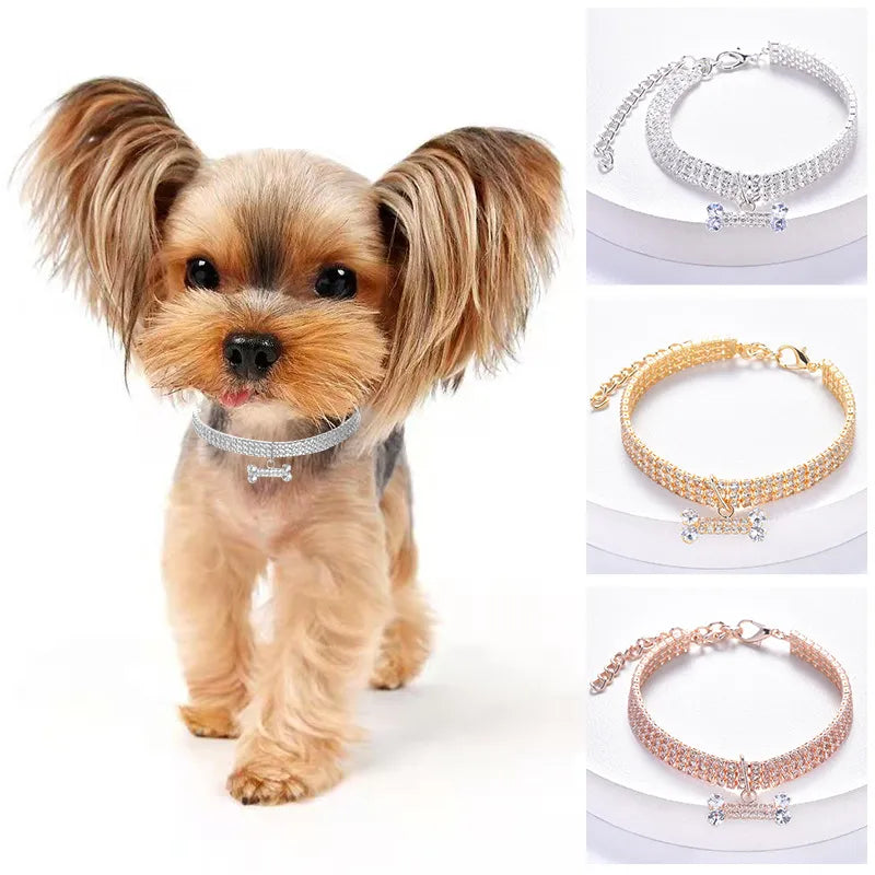 Adjustable Pet Necklace Diamond Zircon Bone Pendant