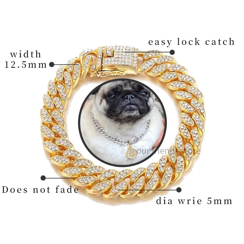 Diamond Cuban Chain Collar Secure Buckle