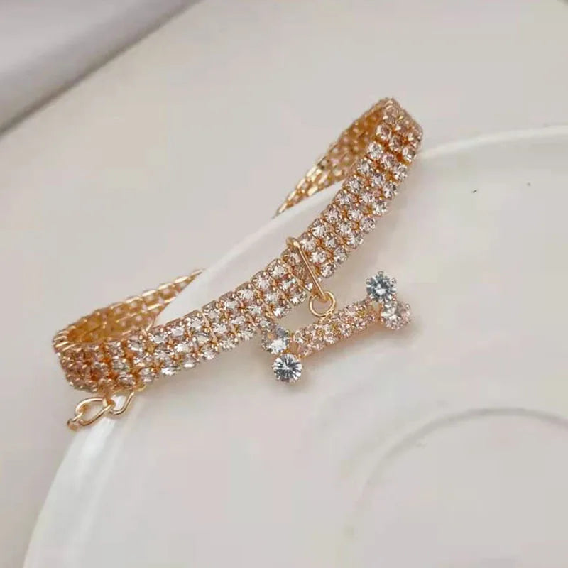 Adjustable Pet Necklace Diamond Zircon Bone Pendant
