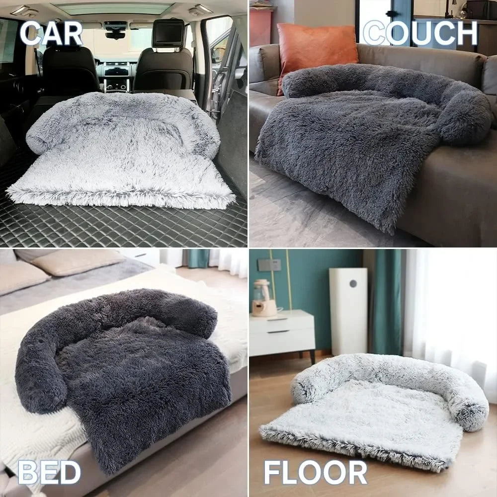 Calming Fluffy Plush Bed for Furniture Protector with Removable Washable Cover