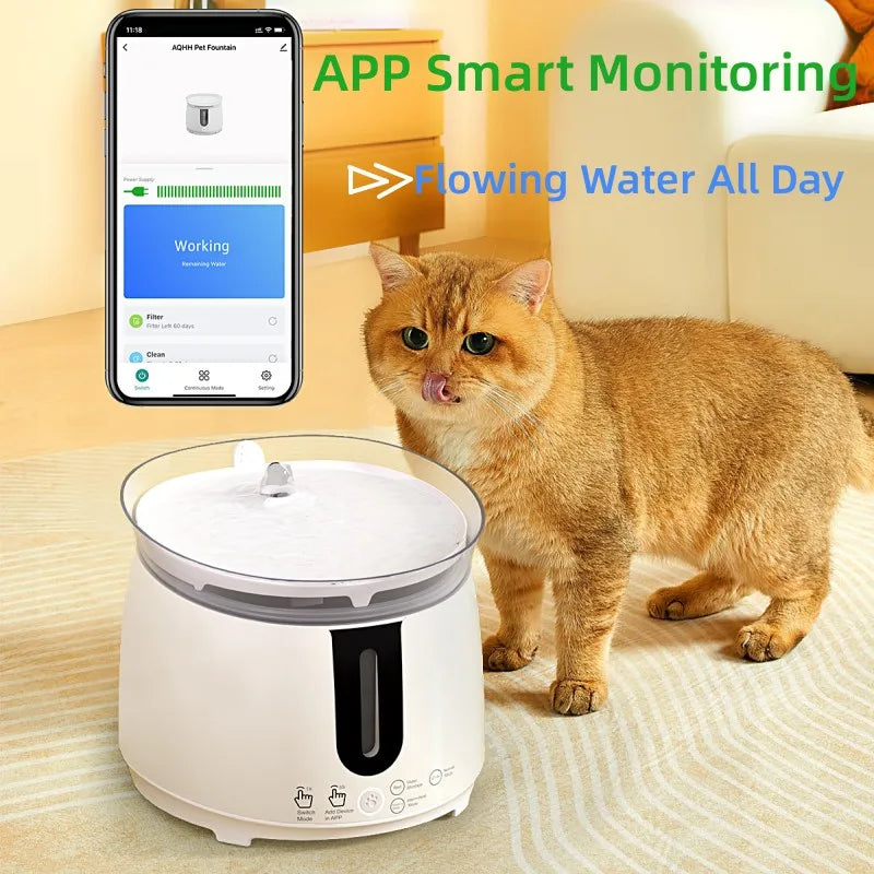 AQHH Cat Water Fountain with Wireless Pump Water Fountain App Control Easy Cleaning