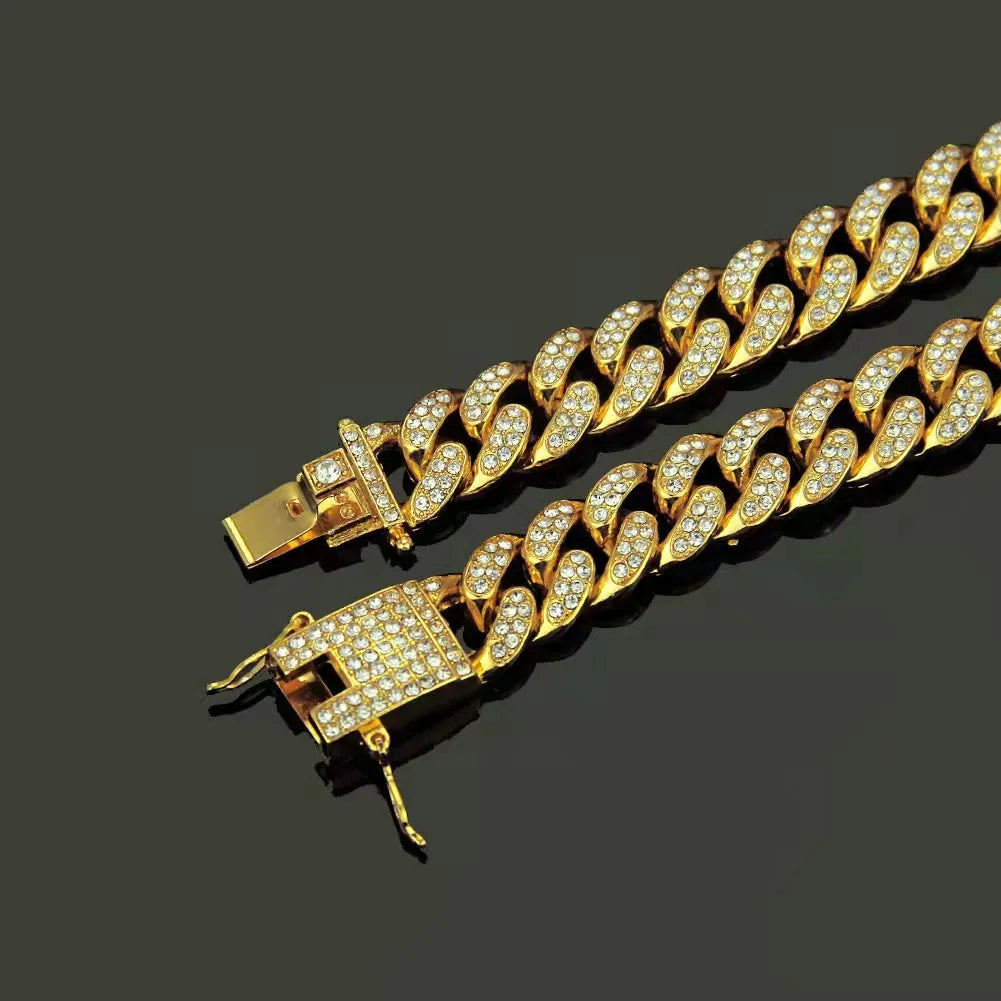 Diamond Cuban Chain Collar Secure Buckle
