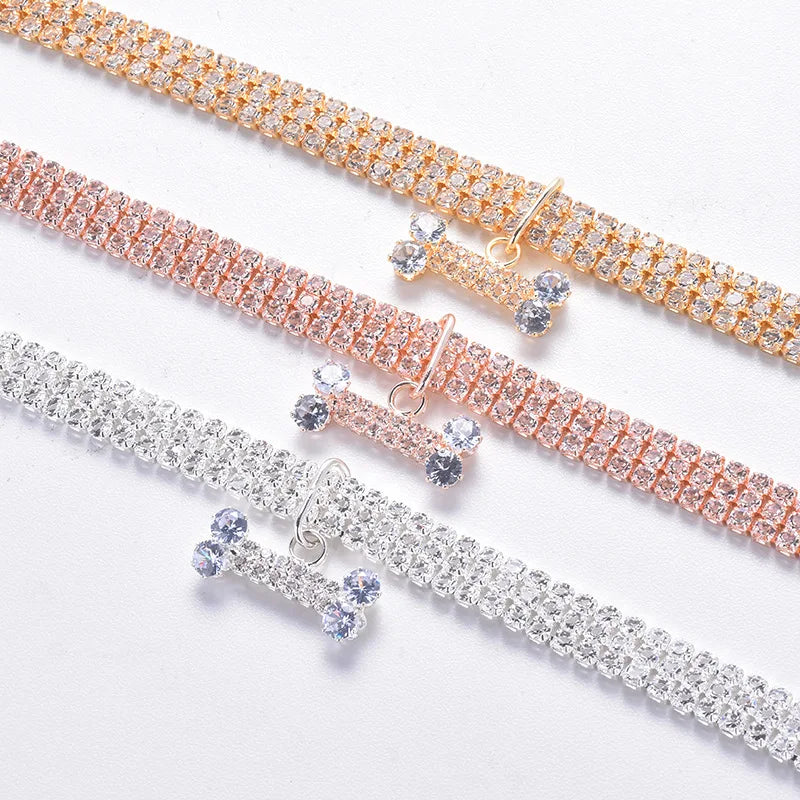 Adjustable Pet Necklace Diamond Zircon Bone Pendant