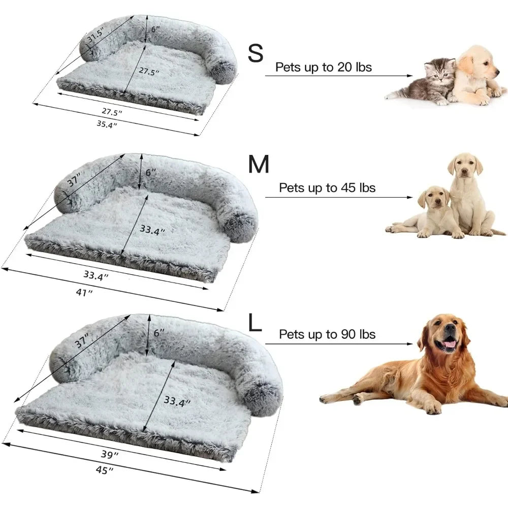 Calming Fluffy Plush Bed for Furniture Protector with Removable Washable Cover