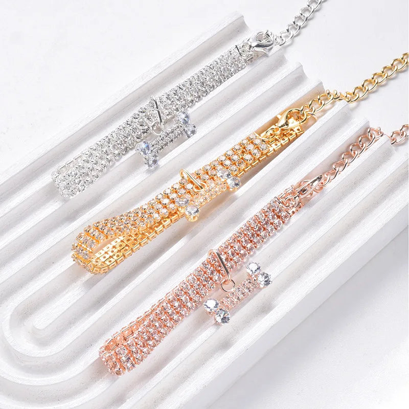 Adjustable Pet Necklace Diamond Zircon Bone Pendant