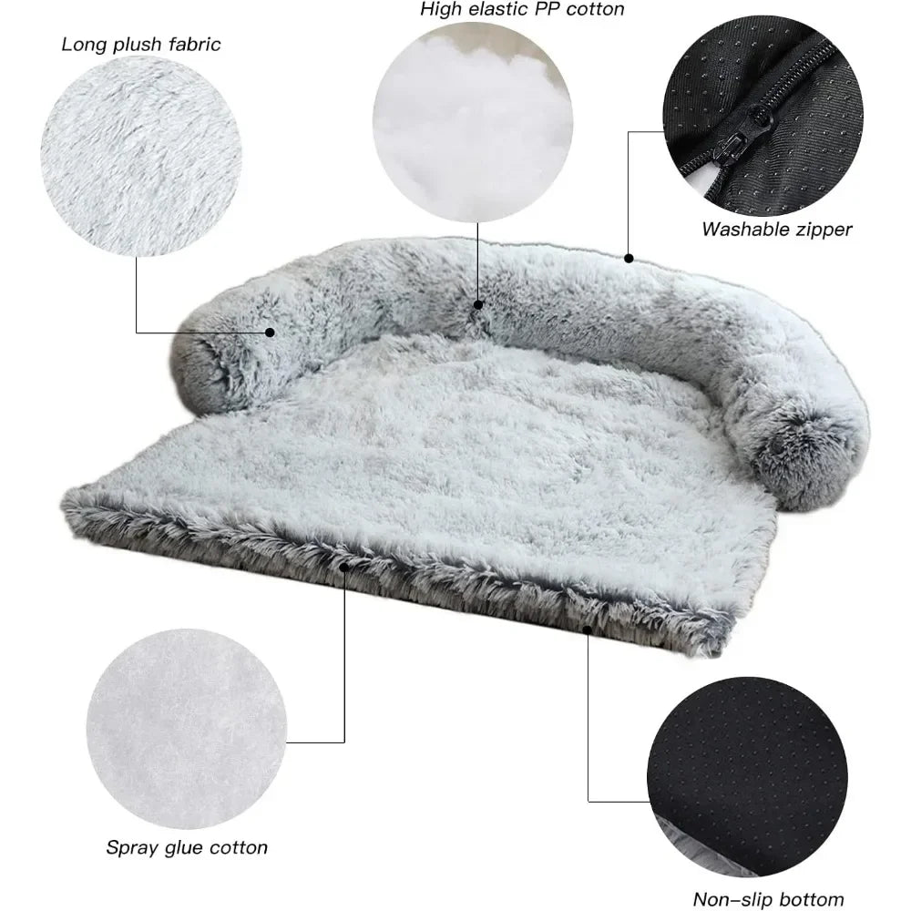 Calming Fluffy Plush Bed for Furniture Protector with Removable Washable Cover