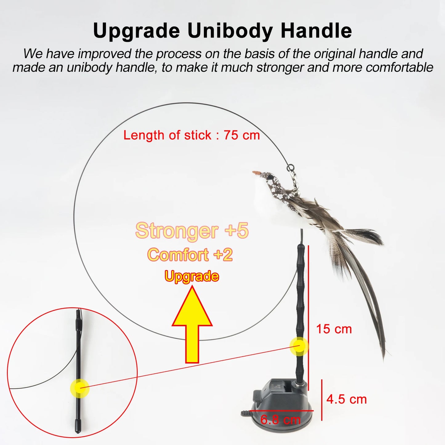 Handfree Bird/Feather Cat Wand with Bell Powerful Suction Cup