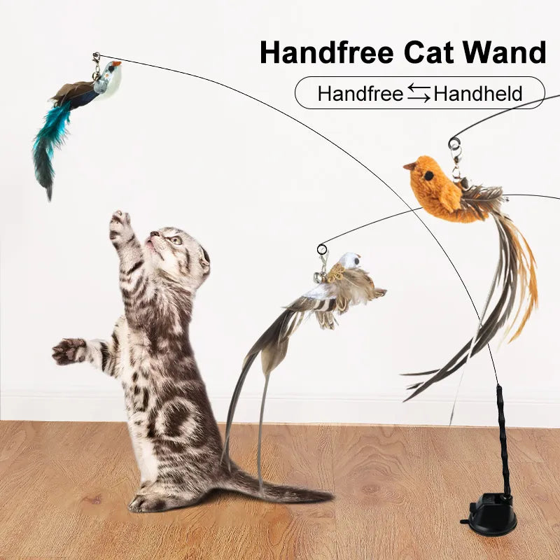 Handfree Bird/Feather Cat Wand with Bell Powerful Suction Cup